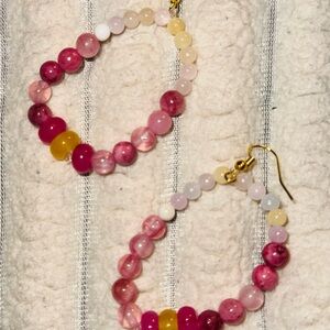 Jade (beige, rose, and yellow) Beaded Hoop Earrings